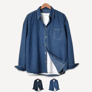 남자 청남방 오버핏 포켓 빅사이즈 중청 진청 데님 셔츠