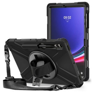 갤럭시탭 S9 FE 플러스 케이스 범퍼 핸드 스트랩 라운드 아머 블랙, 탭 S9 FE+/S9+