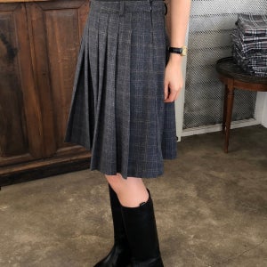 파운더스 리버 플리츠 스커트 A라인 울 체크 미디 치마 2컬러