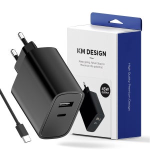 케이엠디자인 고속 충전기 45w c타입 아이폰 갤럭시 2포트 CtoC 케이블포함, 블랙