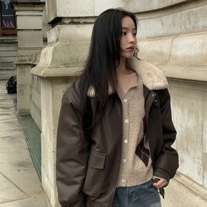 겨울 여성 무스탕자켓 하이넥 버클 퍼 레더 루즈핏 브라운 블랙 가죽 자켓 44-88