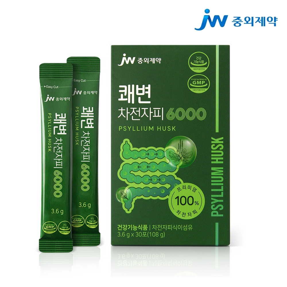 <b>JW중외제약 쾌변</b> 차전자피환 6000 수용성 식이섬유 영양제 차전차피 차전자 효능 30포, 1개