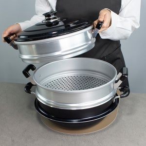 바른부엌 국산 업소용 3단찜기 찜솥 찜냄비 28cm