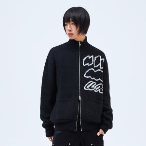 메리노 울 블랜드 니트 집업 블랙