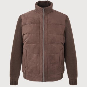 7193 인디안 타운 웰메이드 남성 겨울출시 겉감스웨이드원단 울블렌드 [하프+스탠드]넥 가로퀼팅 밑단사이드니트밴딩 지퍼형 니트소매 덕다운 헤비 패딩 점퍼 MITCL5W9121