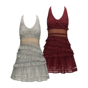 MAMC 레이스 프릴 민소매 원피스 슬림핏 그레이 레드