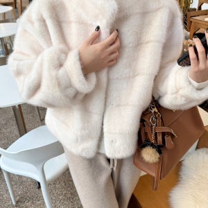 페이크밍크 에코퍼 반하이넥 블루종 자켓 겨울 밍크 퍼 여성아우터 아이보리 오트밀 그레이