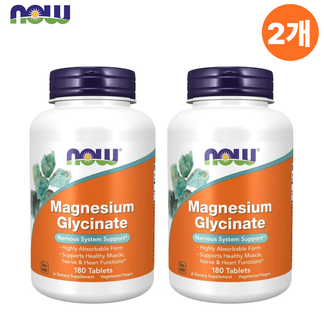 나우푸드 마그네슘 글리시산 글리시네이트 글리신 180정, 2개