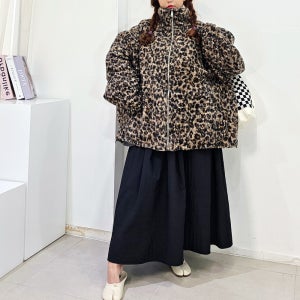 빅사이즈 하이넥 호피 양털 뽀글이 리버시블 야상 패딩 점퍼