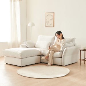 이노센트 하늘 구스 아쿠아 패브릭 모듈형 소파 스툴포함, 그레이, 3인용