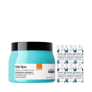 [수분&영양폭탄] 로레알 헤어스파 너리싱 크림바스 490ml 대용량 + 하이드레이팅 앰플 6X8ML 2종 세트 두피 케어 팩 트리트먼트