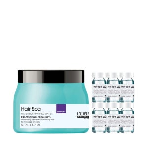 [찰랑모발&두피정화] 로레알 헤어스파 스무딩 크림바스 490ml 대용량 + 퓨리파잉 앰플 6X8ML 2종 세트 두피 케어 팩 트리트먼트