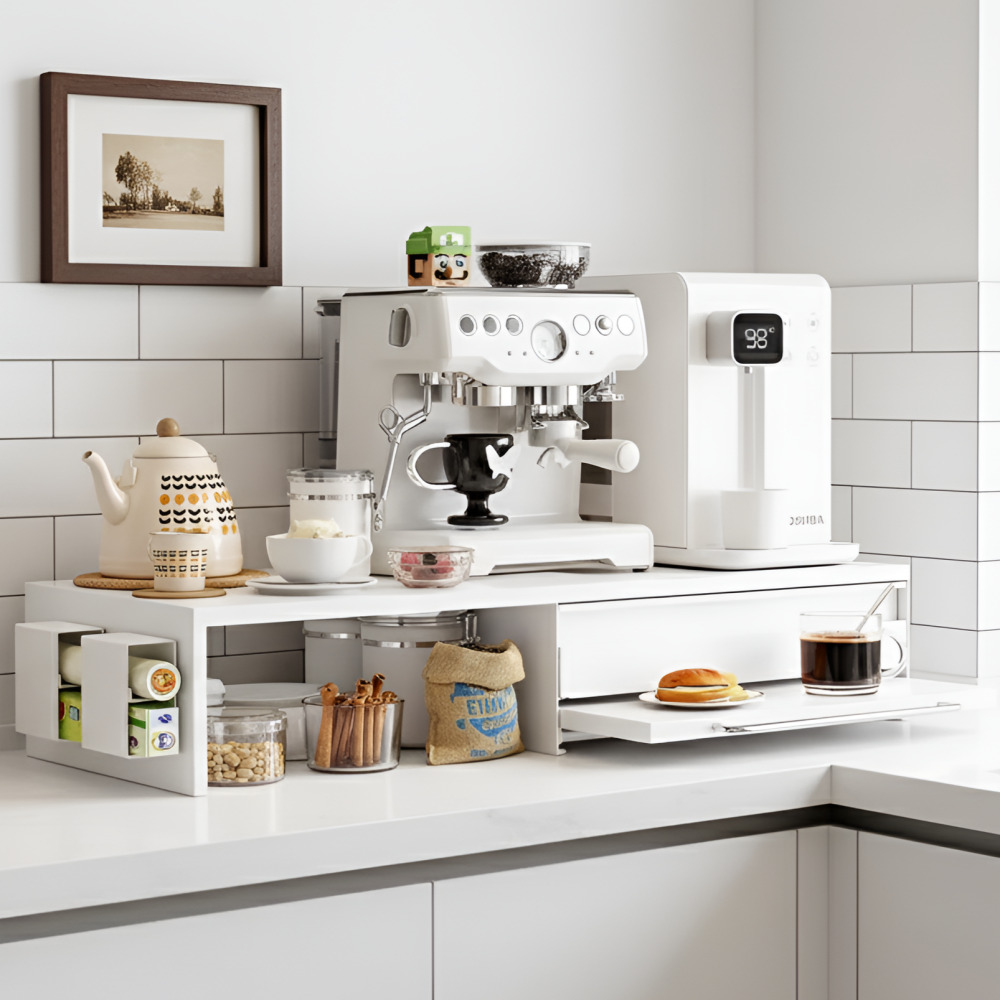 우아플레이스 철제 수납함 길이조절 슬라이딩 홈카페 탕비실 커피 정리함 보관함