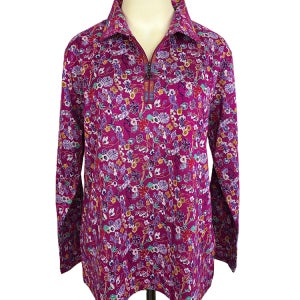 할머니옷 국산 반집업 다크 꽃무늬 엣지 긴팔티셔츠 면 겨울용