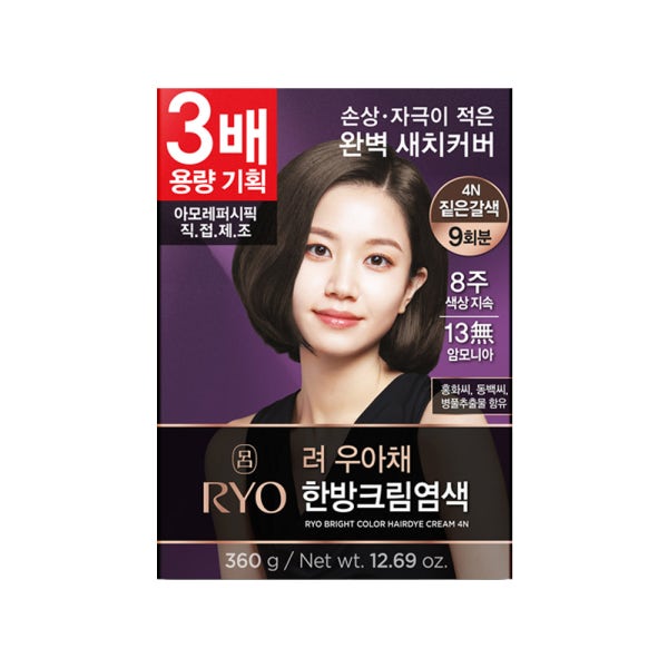 려 우아채 영양 새치 크림 셀프 염색약 짙은갈색 4N 3배 용량 기획 360g