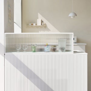 메종드꼼마 몽드 유리 파티션 아일랜드 주방 가벽 가림막 무타공 칸막이 1000 라인, 화이트