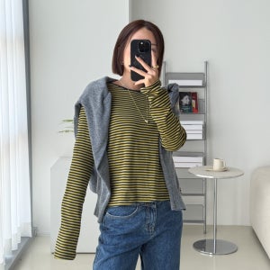 피버 럭키 스트라이프 레이어드 티셔츠 단가라 긴팔티