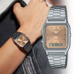 백화점AS 카시오 시계 전자 아나디지 메탈 빈티지 핑크 AQ-230A-4A