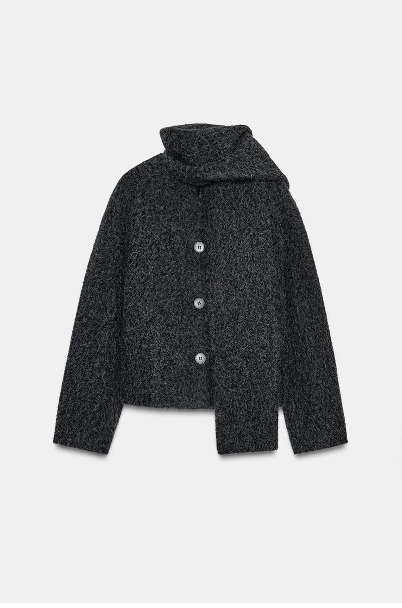 ZARA 자라 부클 라운드넥 스카프 숏 코트 6318295