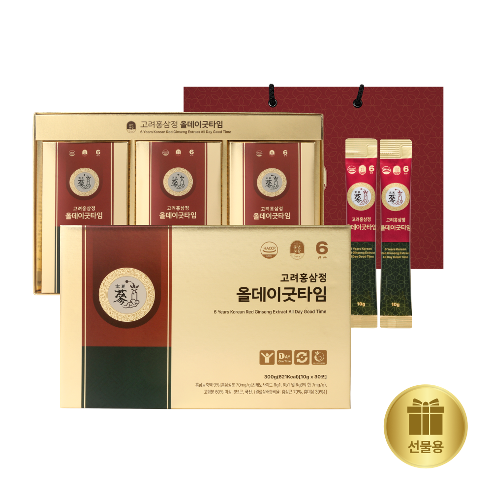 풍년보감 6년근 <b>고려 홍삼정</b>진액 올데이굿타임 스틱 10g 홍삼선물세트 30포, 1개