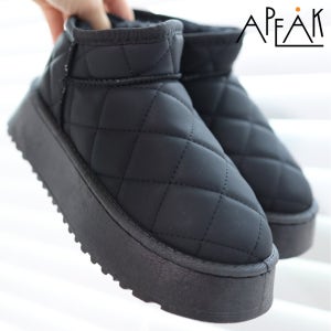 여성 퀼팅 패딩부츠 퍼안감 5cm키높이 플랫폼 겨울부츠 방한화 블랙