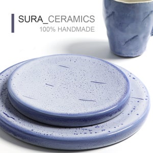 국내생산 핸드메이드 수작업 도자기 수라도자기 빗소리 굽접시 홈카페 플레이팅 디저트 플레이트 파인다이닝 그릇 23cm, 블루