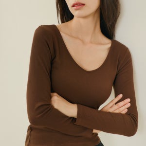 히트터치 브이넥 레이어드 긴팔 브라티 이너 골지 베이직 기본 티셔츠