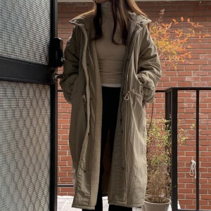 [국내생산] 여성 덤블안감 하이넥 롱야상 패딩코트 오버핏 겨울파카