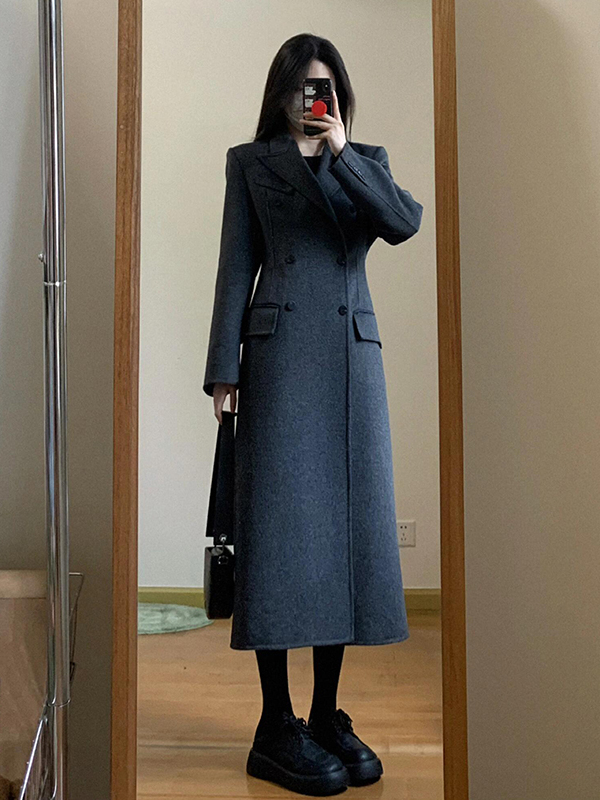 여성 모직 코트 누빔 스튜디오톰보이 루즈핏 테일러드 프리미엄블랙 업그레이드 S