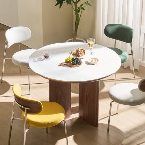 뷰엘로 세라믹 원목 원형 식탁테이블 1100mm, 마일드월넛