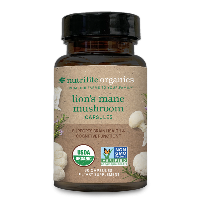 미국 암웨이 <b>뉴트리</b>라이트 오가닉 사자버섯 캡슐 뇌 인지 신경 케어 USDA 유기농 60캡슐