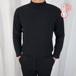 더핏 남성 기모 반목 폴라 티셔츠 겨울 베이직 보온 이너용 긴팔 블랙 F