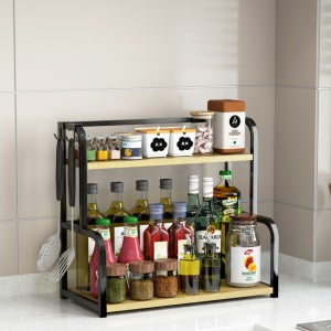 주방 양념 2단 선반 다목적 블렉 프레임