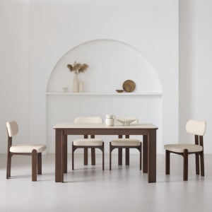 카밀라 고무나무 원목 포세린 세라믹 식탁세트 4인용 테이블+의자4, 1600mm, 월넛