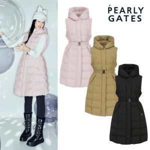 파리게이츠 골프웨어 여성 조끼 구스다운 후드 벨티드 롱 베스트 집업 점퍼 D4JV501