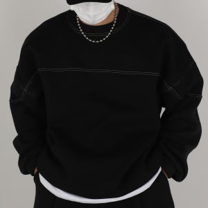 남자여자 오버핏 봄 합포 럭비 스티치맨투맨 무지이중지 어깡맨투맨