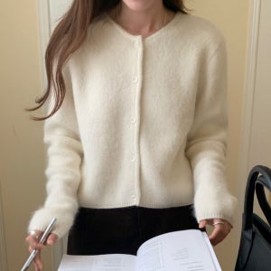앙고라 세미크롭 니트가디건 여성 라운드 겨울 자켓 가디건