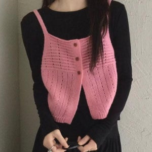 여성 레이어드 니트 크롭 조끼 베스트 보온 나시 오버핏 상의