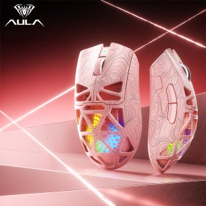 독거미 SC620 타공 마우스 AULA 유무선 게이밍 마우스 경량 사무용 핑크-등고선