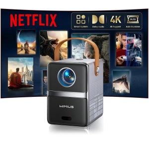 넷플릭스 라이선스 및 휴대용 WiFi 블루투스가 지원되는 스마트 미니 프로젝터 4K 지원 Black