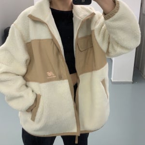 뉴발란스 양털 뽀글이 여성 플리스 후리스 집업 자켓 화이트 베이지