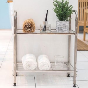 올스텐 2단 욕실선반 화장실 수납선반 철제 조립식 스텐 450x250x520