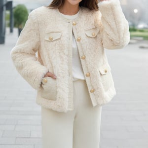 금장 퍼자켓 트위드믹스 페이크퍼 안감누빔자켓