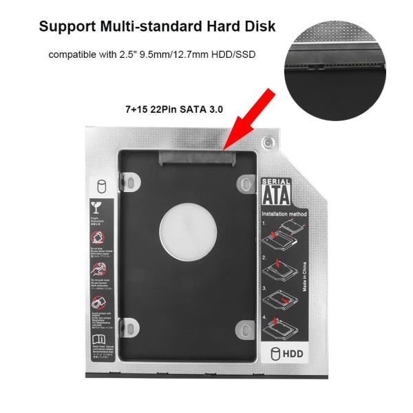 알루미늄 2세대 HDD 캐디 12.7mm SATA 3.0 옵티베이 2.5인치 SSD CD ROM 인클로저 어댑터 하드 디스크 드라이브