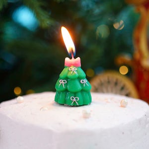 크리스마스초 입체 핑꾸 리본 트리 케이크 생일 초 (1개입)