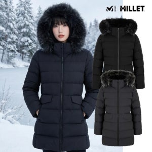 밀레 여성 벨트형 중기장 구스다운 중량 헤비다운 라쿤퍼 이월상품 에베레스트 케이투 한라산