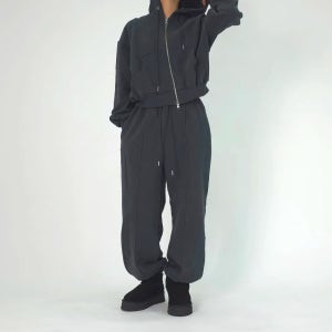 여성 두꺼운 기모 크롭 후드 집업 트레이닝 상하세트 조거 추리닝 오버핏 셋업 러닝 런닝복