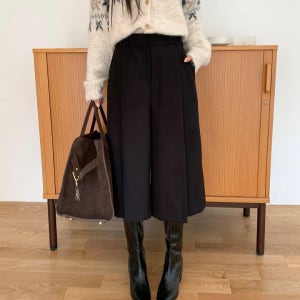 겨울 5부 6부 모직 버뮤다 팬츠 치마바지 밴딩 와이드팬츠 모직 정장반바지 원턱 스판