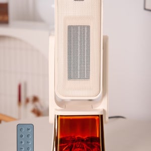 미니 PTC 불멍 온풍기 AI 온도도절 절전형 원형 전기 히터 리모콘형