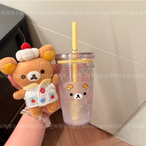 리락쿠마 투명텀블러 콜드컵 400ml 빨대텀블러 머그컵 물병 물통